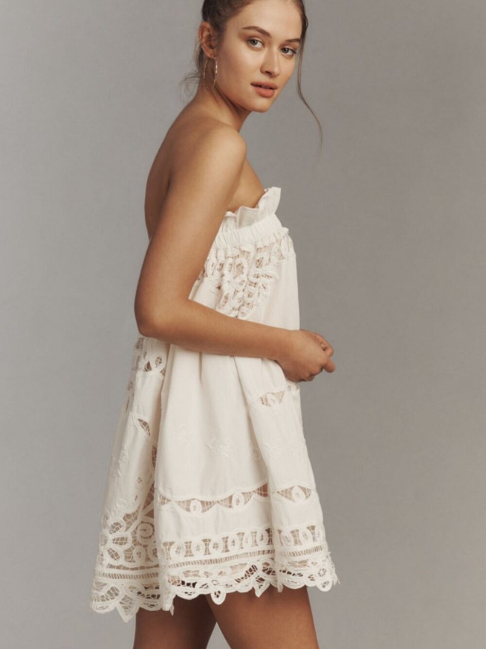 Maeve by Anthropologie White Strapless Lace Mini Dress Size Small 38629 - Picture 2 of 16
